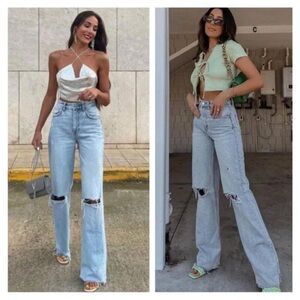 Zara high rise wide leg ripped jean - 6045